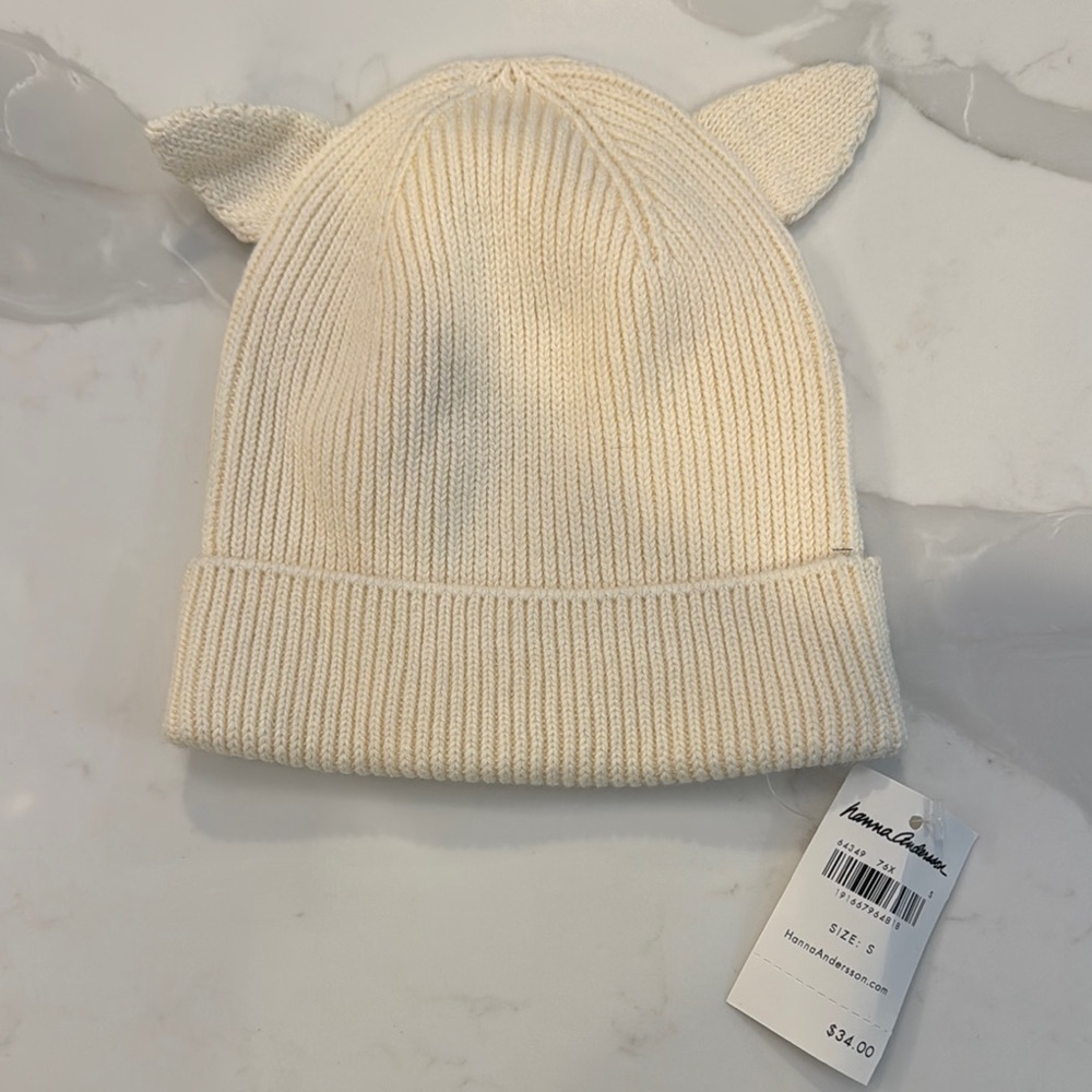 Hanna Andersson Cream Knit Hat with Cat Ears